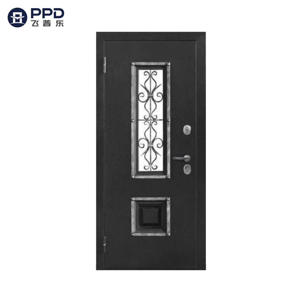 Factory Exterior Luxury Black Steel Main Entrance Door Metal Security Steel Wood Armored Russian Door for Home
